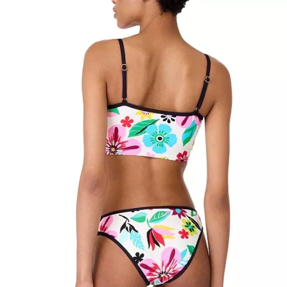 Kate Spade Cami Crop Bikini Top‎ Women Medium Cream Multi NWT Floral V-Neck